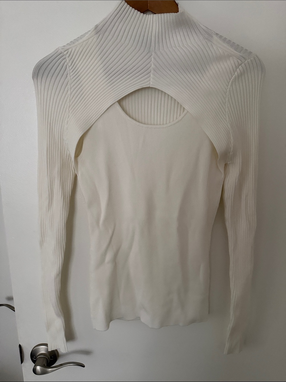 White House Black Market Cream Ribbed Mock Neck Top